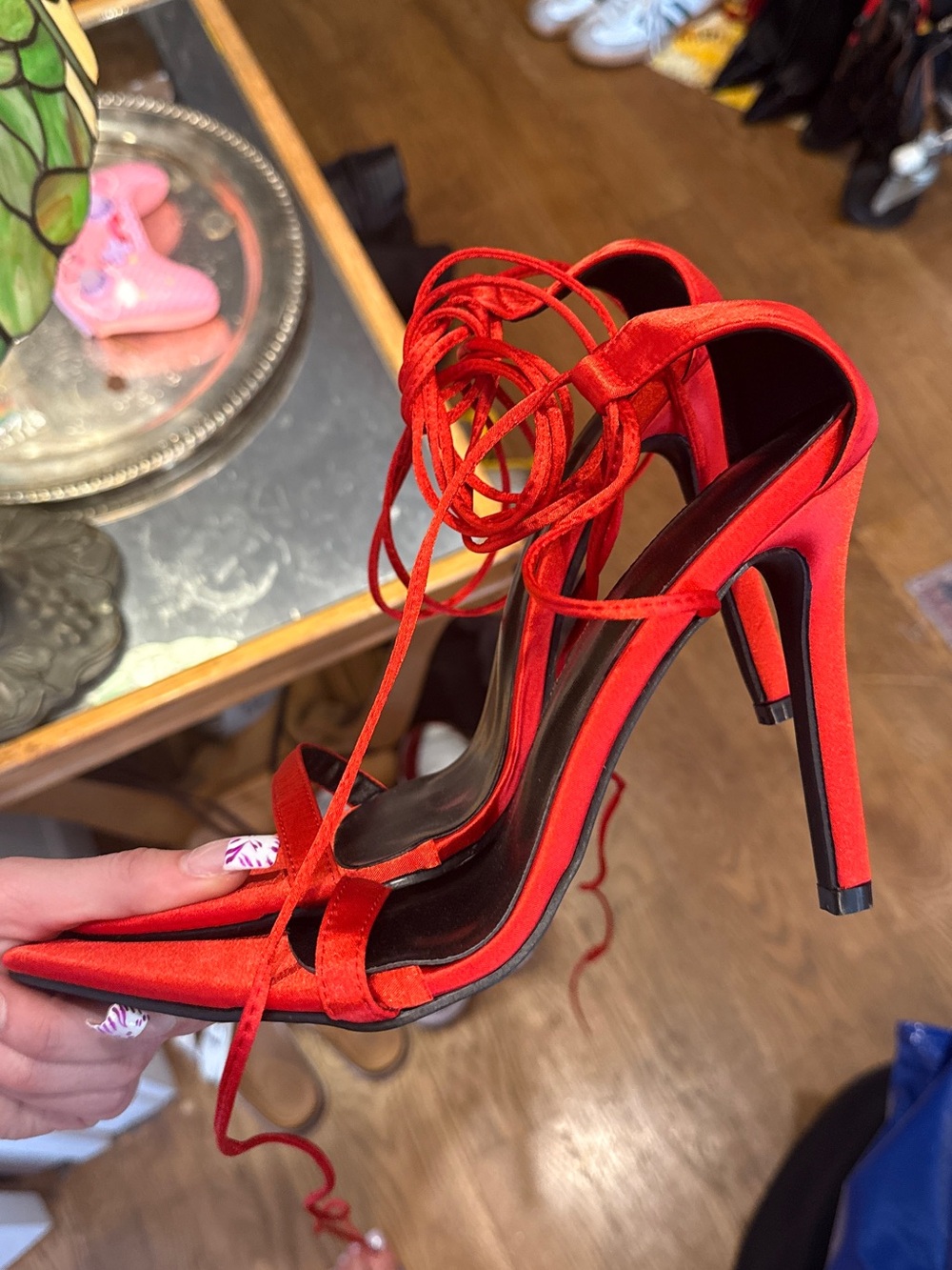 Cape Robbin Red Satin Lace-Up Stiletto Heels